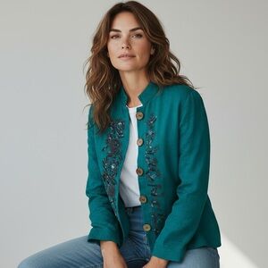 INDIGO‎ MOON - SIZE MEDIUM - EMERALD GREEN WITH EXTENSIVE BEADWORK - NWOT B11